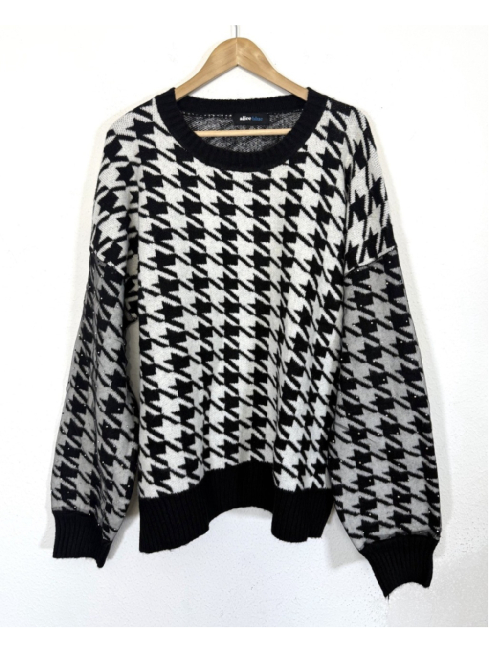 NWT Alice Blue Houndstooth Lace Rhinestone Sweater Plus Sz 3X Women Preppy Funky